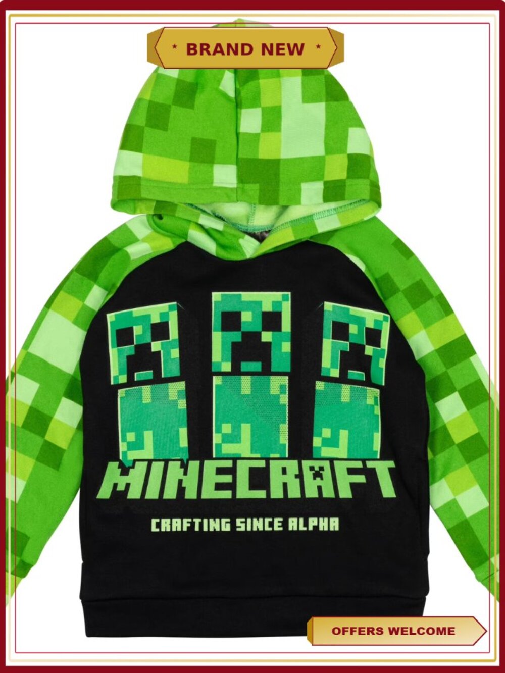 Minecraft Little Boys Fleece Hooded Sweatshirt Creeper